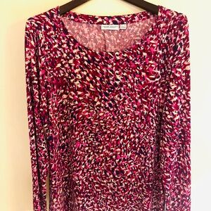 Susan Graver Women Liquid Knit Top  Sz XL Long Sleeve Abstract Prints Side Slits